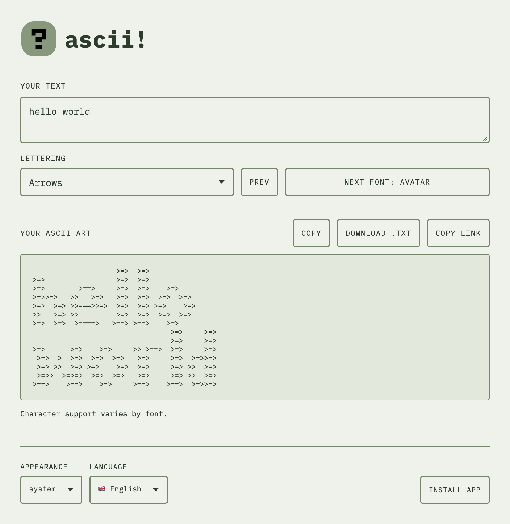 artscii app screenshot