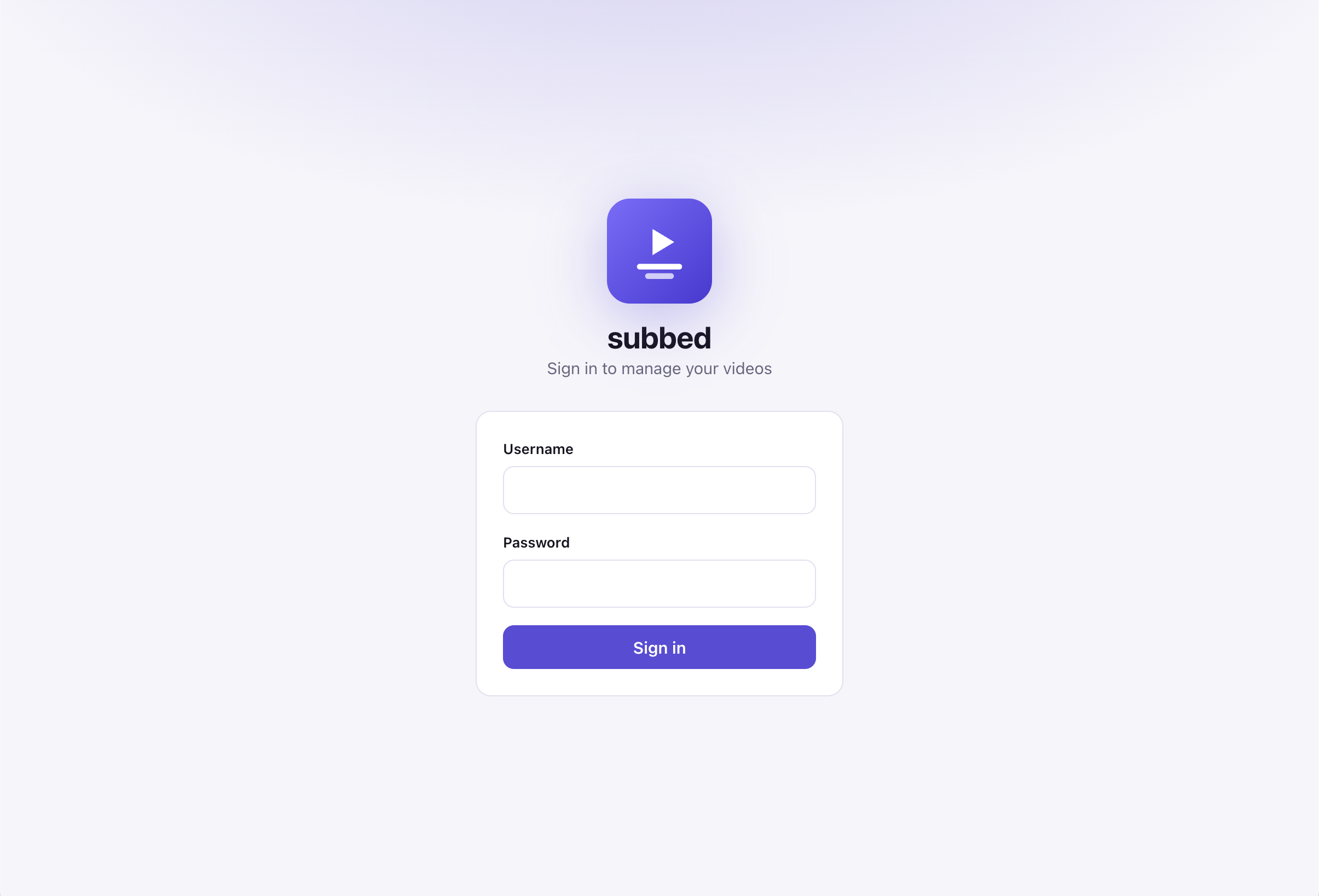 login screen for the app
