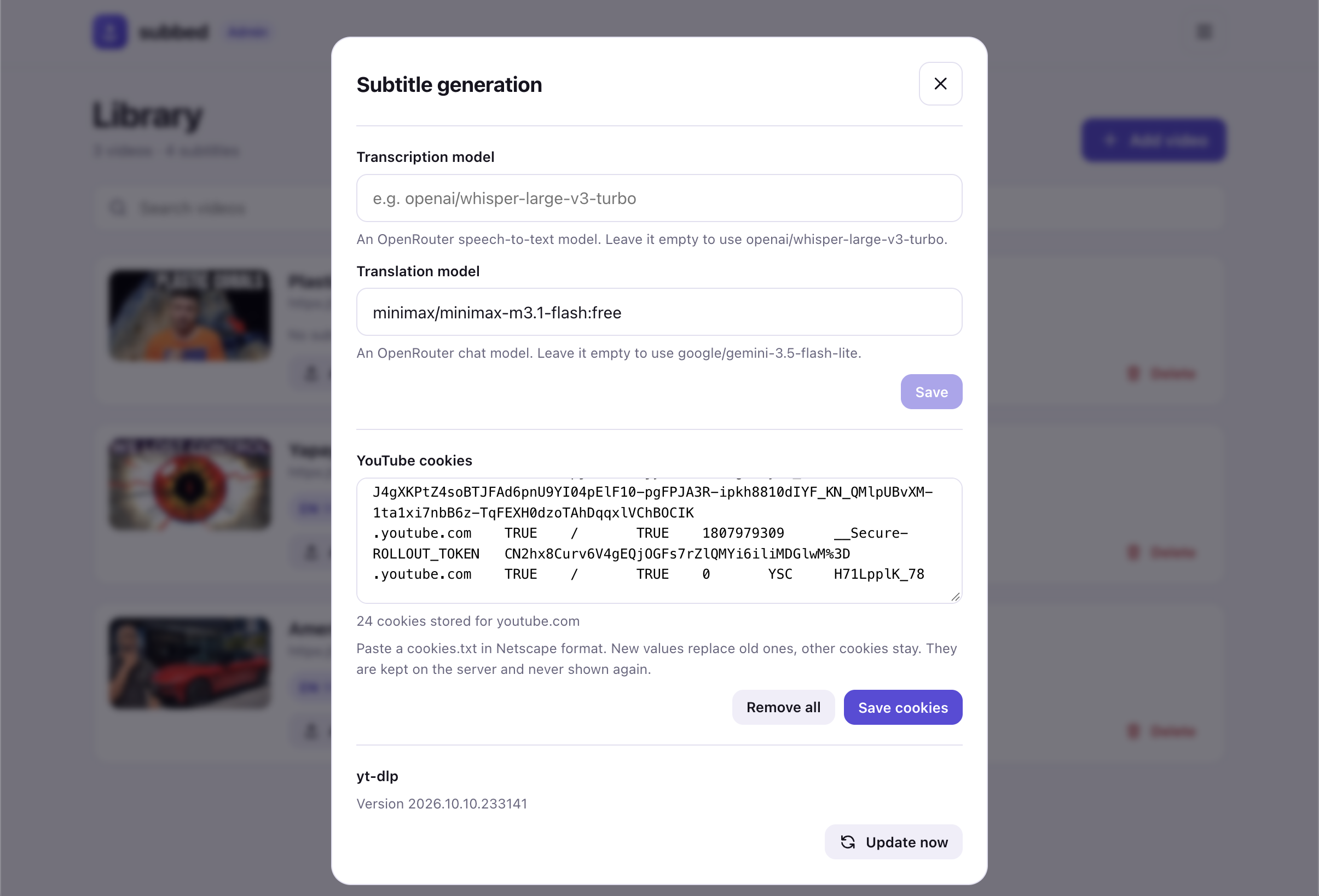 settings screen